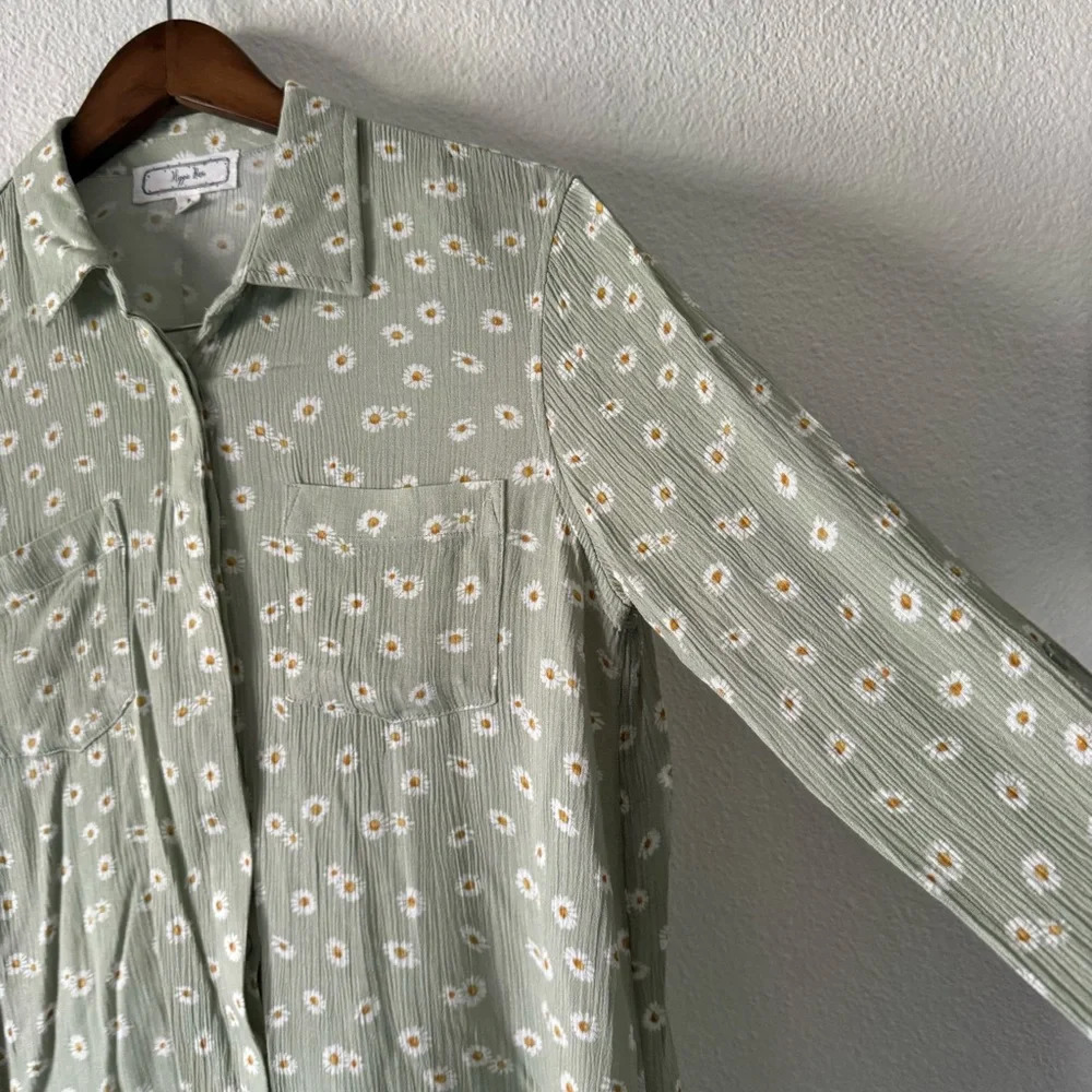 Daisy Floral Mint Gauzy Roll Tab Lightweight Small Hippie Rose Size Small - Picture 2 of 14